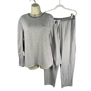Berkley‎ Jensen Pajamas Womens Medium Gray Striped Knit Pocket Tee Pants Set